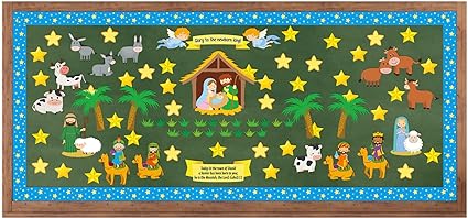 Photo 1 of 164 Pcs Christian Nativity Classroom Bulletin Board Decoration Set Birth of Jesus Bulletin Board Decor Religious Nativity Scene Cutout for Classroom Sunday School Chalkboard Wall Decor
