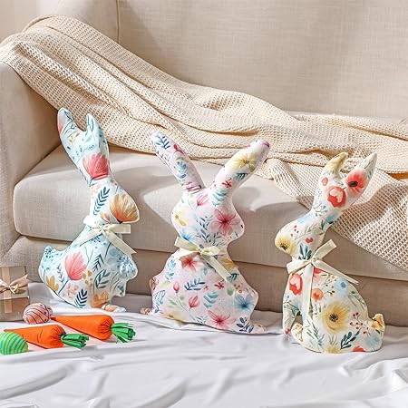 Photo 1 of 3 Pcs Easter Colored Rabbit Pillow Soft Plush Bunny Shaped Pillow with PP Cotton Filling and Bow 11.8 Inches for Home Bed Living Room Bedroom Couch Sofa Car Office Chair Easter Decorations
