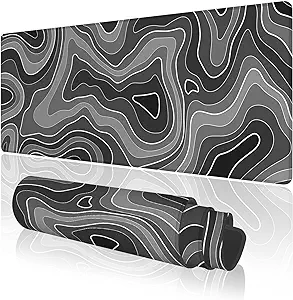 Photo 1 of Grey Gradient Topographic Contour Large Gaming Mouse Pad with Anti-Slip Base, Map Extended XL Mousepad for Office and Room, Cool Desk Mat with Stitched Edges for Desk, 31.5 x 11.8 in
