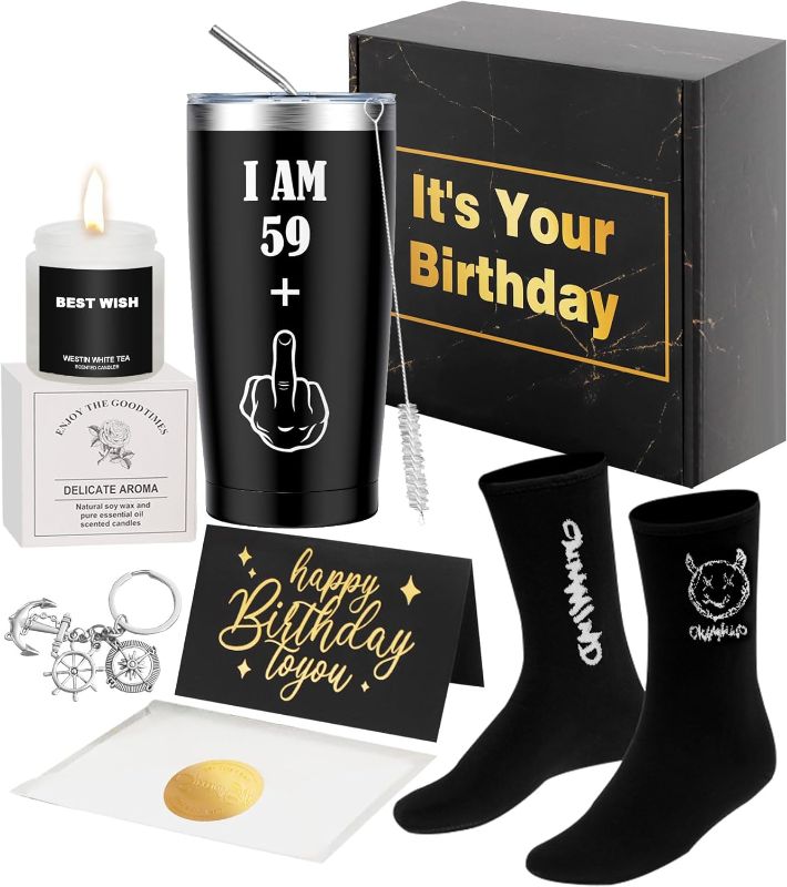 Photo 1 of 60th Birthday Gifts for Men, Fabulous Gift Baskets Set for Dad Grandpa Husband Best Friends, Unique Thank You Gifts Bulk for Him, Anniversary Birthday Decorations Idea Gifts for Men Who Wants Nothing
