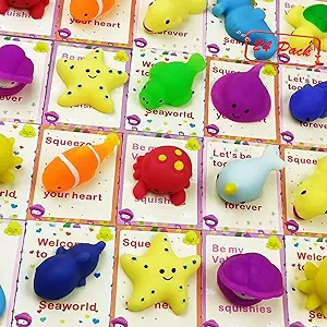 Photo 1 of Jofan 24 PCS Valentines Cards with Sea Animals Mochi Squishy Toys Squishies for Kids School Class Classroom Valentines Day Gifts Prizes Party Favors
