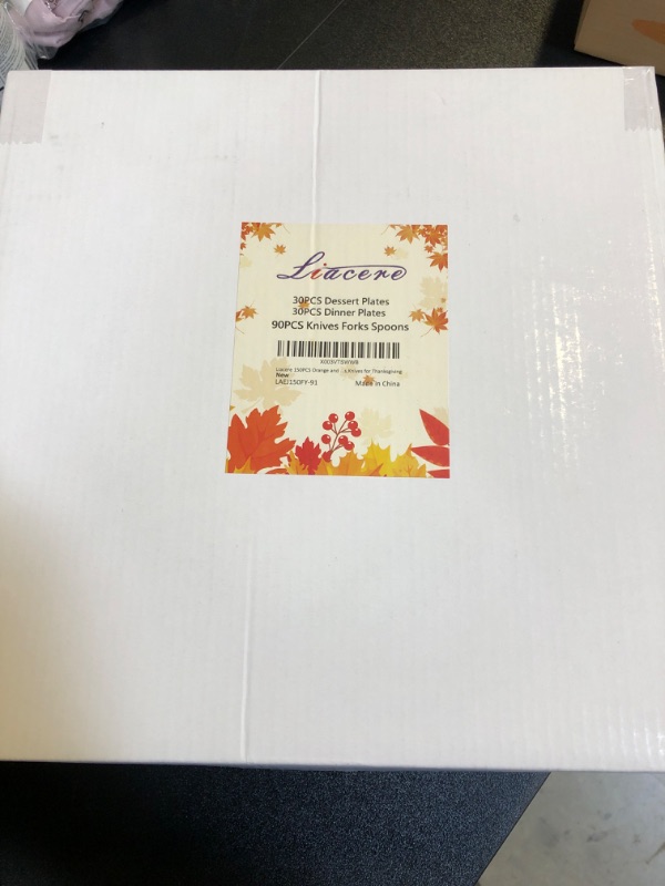 Photo 1 of Liacere 150PCS Thanksgiving Plastic Plates-Fall Plates-Thanksgiving Plates Include 30 Dinner Plates, 30 Dessert Plates,30 Gold Forks, 30 Gold Spoons, 30 Gold Knives Perfect for Thanksgiving