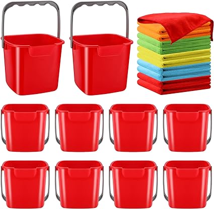 Photo 1 of 10 Sets Cleaning Bucket with Cleaning Cloth 3 Quart Detergent Square Bucket Microfiber Cleaning Rag Small Sanitizer Bucket Plastic Cleaning Pail for Home Commercial Kitchen Office (GREEN)