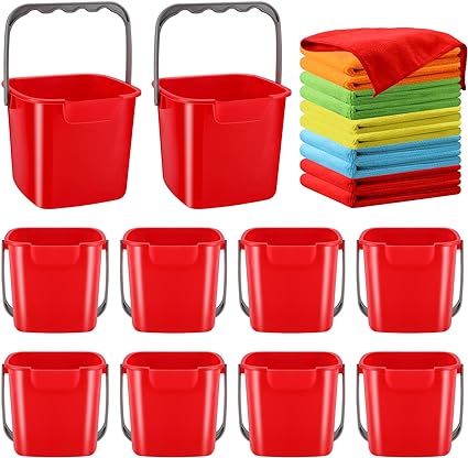 Photo 1 of 10 Sets Cleaning Bucket with Cleaning Cloth 3 Quart Detergent Square Bucket Microfiber Cleaning Rag Small Sanitizer Bucket Plastic Cleaning Pail for Home Commercial Kitchen Office (GREEN)
