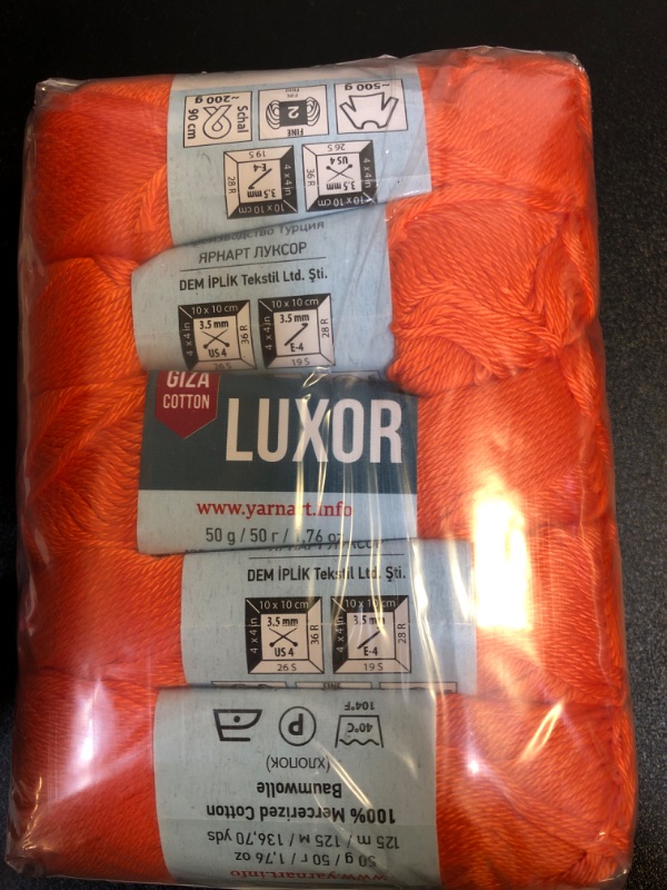 Photo 2 of YarnArt Luxor Cotton, (5 Skeins Pack) 100% Mercerized Giza Cotton Yarn, Soft, Super Fino for Crochet and Knitting (5 x 1.76 Oz) / (5X 137 Yrds) (1203-Orange)