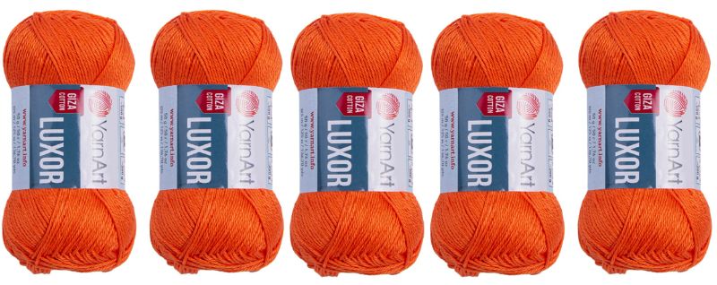 Photo 1 of YarnArt Luxor Cotton, (5 Skeins Pack) 100% Mercerized Giza Cotton Yarn, Soft, Super Fino for Crochet and Knitting (5 x 1.76 Oz) / (5X 137 Yrds) (1203-Orange)