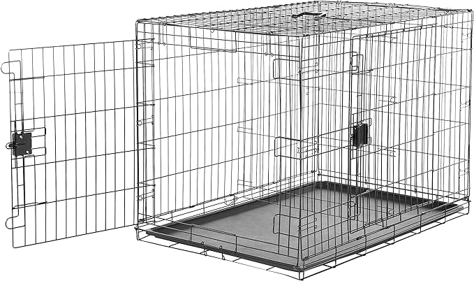 Photo 1 of Amazon Basics - Durable,Foldable Metal Wire Dog Crate with Tray, Double Door, 42 x 28 x 30 Inches, Black
