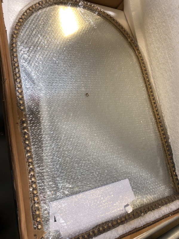 Photo 1 of Arched Wall Mirror for Bathroom - 24"x36" Metal Beaded Frame Decorative Accent Mirror, Large Modern Rustic Distressed Hanging Wall Decor for Washroom, Bedroom, Living Room, Entryway, Antique Gold Arch 24x36 Gold