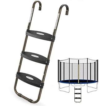 Photo 1 of HBTower Trampoline Ladder, 3-Step Trampoline Steps with Horizontal Wide Steps, Skid-Proof Steps Universal Hook, UV Treated Steel, 220Lbs Capacity Trampoline Stairs Accessories for Kids/Children
