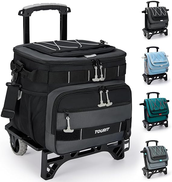 Photo 1 of TOURIT Collapsible 48-Can Leak-Proof Insulated Rolling Cooler with All-Terrain Cart, Upgraded Fixtures and New Wheels Suitable for Beach, Picnic, Shopping
