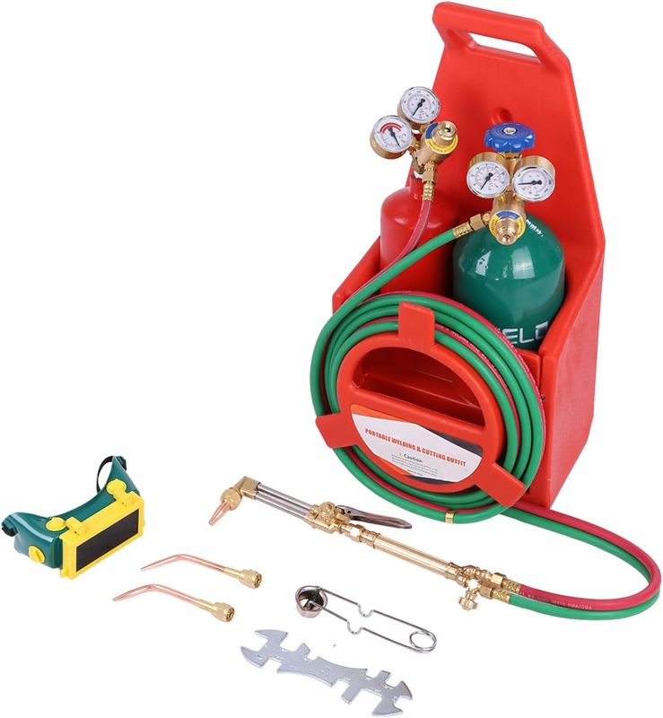 Photo 1 of Portable Oxyacetylene Welding and Cutting Kit,Long Pipe Brass Nozzle Welding Torch Kit with Gauge Oxygen Acetylene, Brass Nozzle Welding Cutting Torch Kit,Gas Cylinder Welding Cutting Tools
