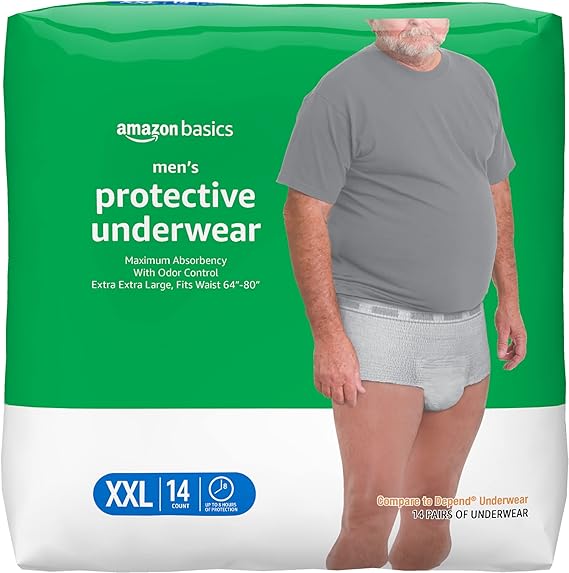 Photo 1 of Amazon Basics Incontinence Underwear for Men, Maximum Absorbency, 2X-Large, 14 Count (Previously Solimo), White

