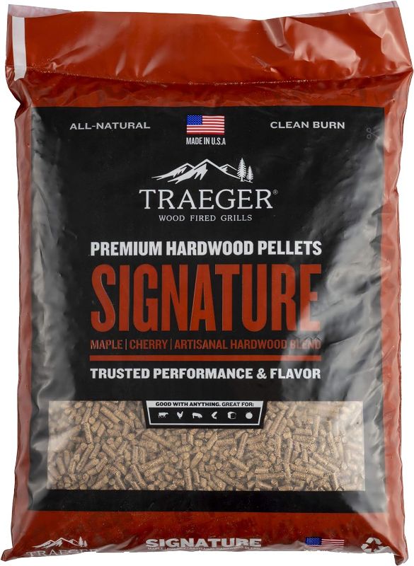 Photo 1 of Traeger Grills Signature Blend 100% All-Natural Wood Pellets for Smokers and Pellet Grills, BBQ, Bake, Roast, and Grill, 20 lb. Bag
