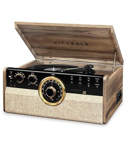 Photo 1 of Victrola VTA-270B-FNT Empire Bluetooth 6 in 1 Music Center (33/45/78) (Farmhouse Walnut) & 'The Kit' - A Vinyl Record Cleaning Kit Walnut Record Player