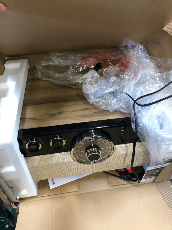 Photo 1 of Victrola VTA-270B-FNT Empire Bluetooth 6 in 1 Music Center (33/45/78) (Farmhouse Walnut) & 'The Kit' - A Vinyl Record Cleaning Kit Walnut Record Player