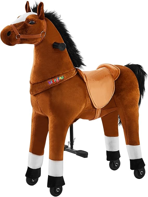 Photo 1 of Ride on Horse Toy for Kids Riding Horse Pony Rider Mechanical Cycle Walking Action Plush Animal for 4 to 9 Years, No Battery or Electricity,Max Load 165 LBS, Medium Size
