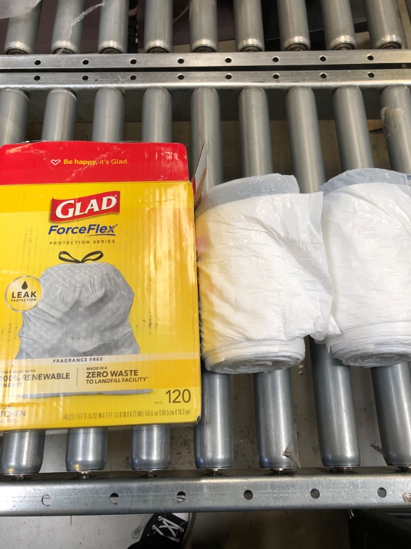 Photo 1 of Glad Trash Bags, ForceFlex Tall Kitchen Drawstring Garbage Bags, 13 Gallon, Unscented, 120 Count. 120 Count (Pack of 1)