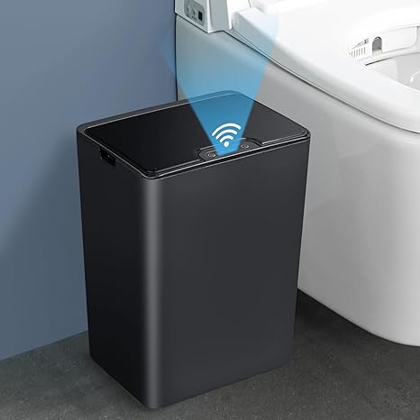 Photo 1 of Bathroom Automatic Trash Can 3.5 Gallon Touchless Motion Sensor Small Garbage Can with Lid Smart Electric Plastic Garbage Bin for Living Room Bedroom Office Kitchen (Black, No Battery)

