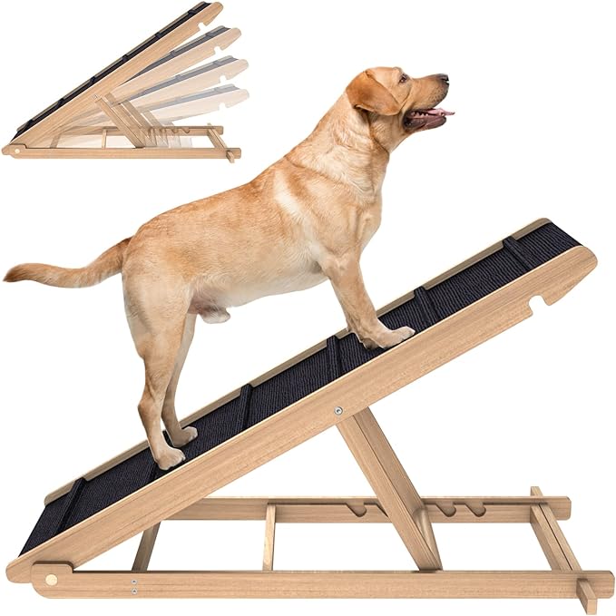 Photo 1 of Adjustable Dog Ramp for All Dogs and Cats - Folding Portable Pet Ramp for Couch or Bed with Non Slip Paw Traction Mat, 40”Long and Height Adjustable from 10”to 24” - Up to 250 Lbs
