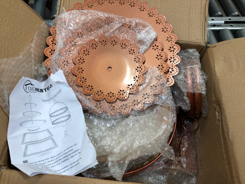 Photo 1 of 6 Pcs Rose Gold Cake Stands Set, QENUIITEA Cake Display Pedestal Tiered Cupcake Holder Dessert Plate Serving Tower Tray Decorative for Wedding Birthday Party Baby Shower Celebration rose gold iron