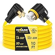 Photo 1 of 10 Feet 50 Amp RV/Generator Cord, UL Listed, Locking Connector, NEMA 14-50P to SS2-50R Twist Locking, Newly Designed 90°Grip Handle, 6/3+8/1 Gauge STW Wire