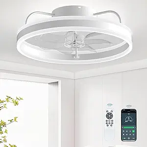 Photo 1 of Ceiling Fans with Lights and Remote 20", Ceiling Fan APP Control Dimmable Low Profile Flush Mount Bladeless Ceiling Fan Indoor Modern Smart with Light for Living Room, Bedroom, Kitchen
