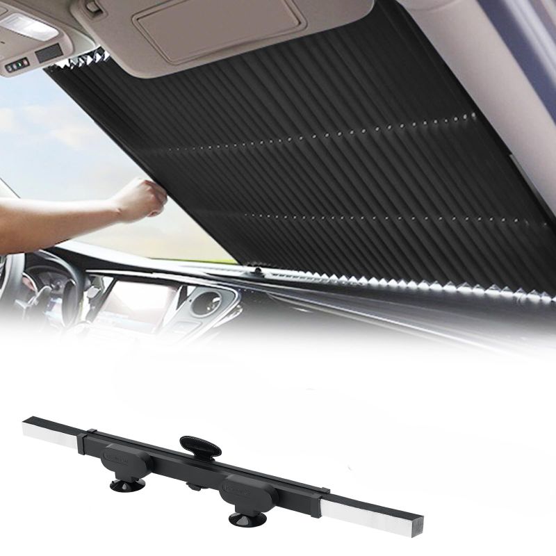 Photo 1 of 2PCS Retractable Car Sun Shades - Accordion Foldable Windshield Sunshade Blocks 99% UV Rays, Keep Cool, Large Size Sunscreen for Maximum Protection, Prevents Interior Sun Damage - Fits Various Models 25.6" x 60"max (2PCS)