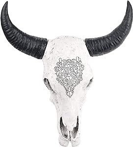 Photo 1 of XINGYAN Resin Bull Head Ox Skull Head Wall Decor Longhorn Skull Sculptures Plaque Art Crafts Ornaments Horns Statue Hanging Art for Home Decoration (Model A)
