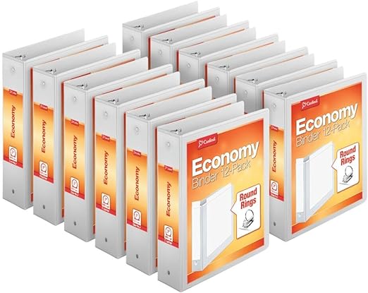 Photo 1 of Cardinal Economy 3-Ring Binders, 3", Round Rings, Holds 625 Sheets, ClearVue Presentation View, Non-Stick, White, Carton of 12 (90651)
