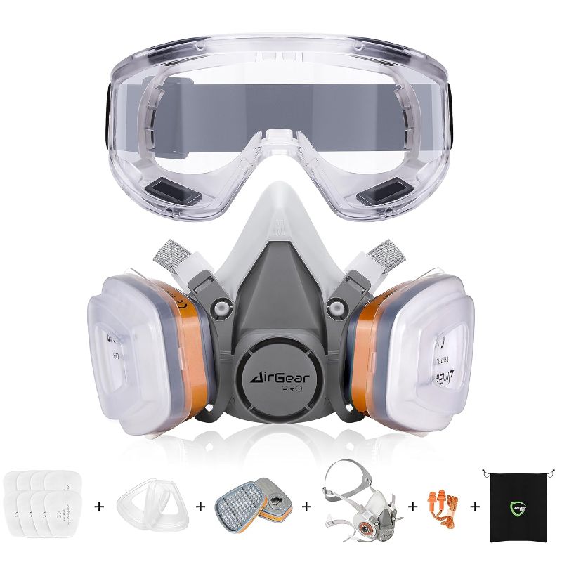 Photo 1 of AirGearPro G-500 Reusable Respirator Mask with A1P2 Filters | Anti-Gas, Anti-Dust | Gas Mask Ideal for Painting, Woodworking, Construction, Sanding, Spraying, Chemicals, DIY etc
