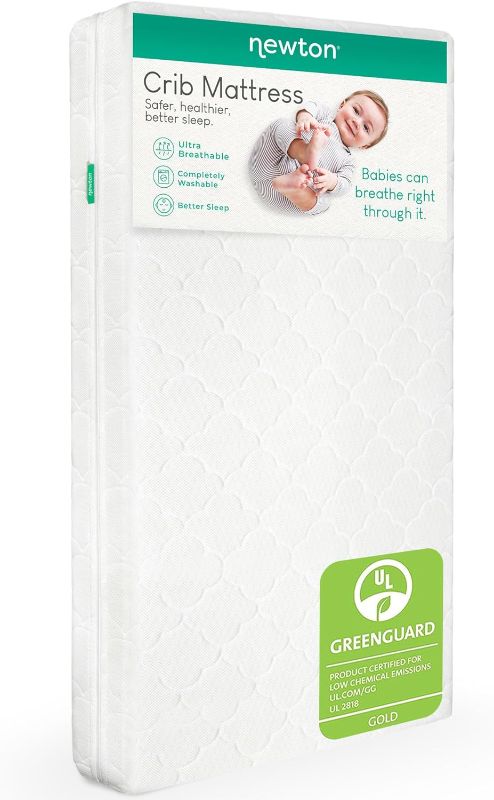 Photo 1 of Newton Baby Crib Mattress and Toddler Bed - Breathe-Thru, Proven to Reduce Suffocation Risk, 100% Washable, 2-Stage, Non-Toxic Better Than Organic, Removable Cover - Deluxe 5.5" Thick- White
