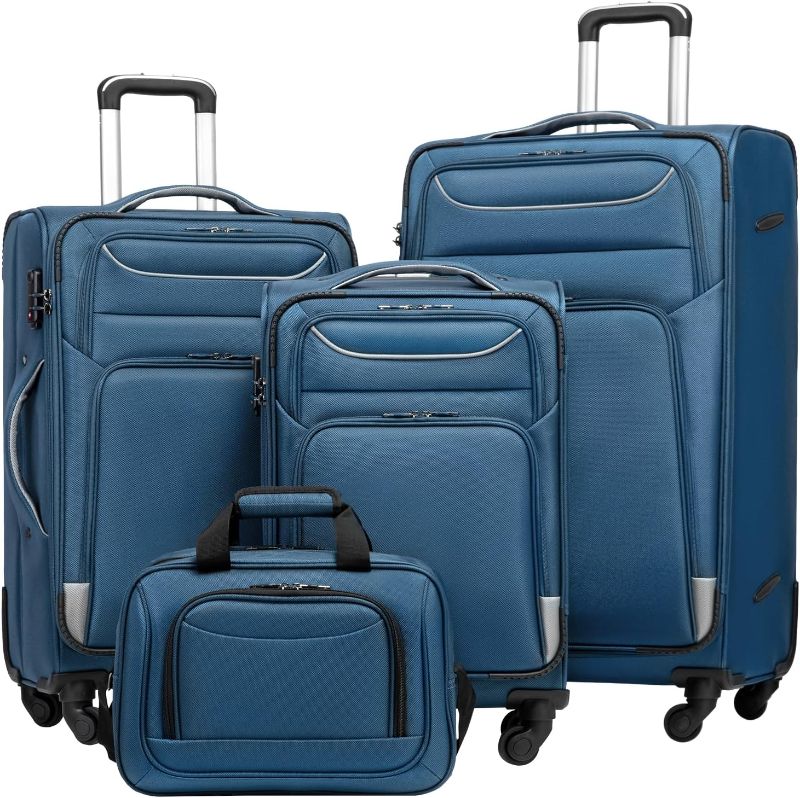 Photo 1 of Coolife Luggage 4 Piece Set Suitcase Spinner TSA Lock Softshell lightweight (blue+sliver)
