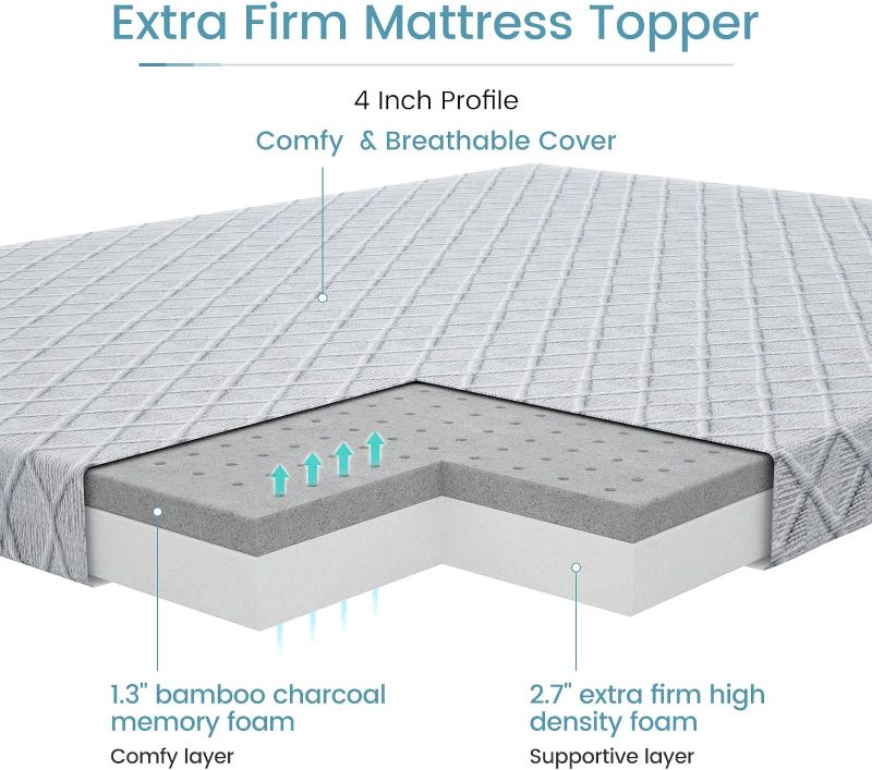 Photo 1 of Firm Mattress Topper King Size- Firm to Extra Firm Memory Foam Bed Topper - Relieve Back Pain - High Density Foam Mattress Pad with Skin-Friendly Cover