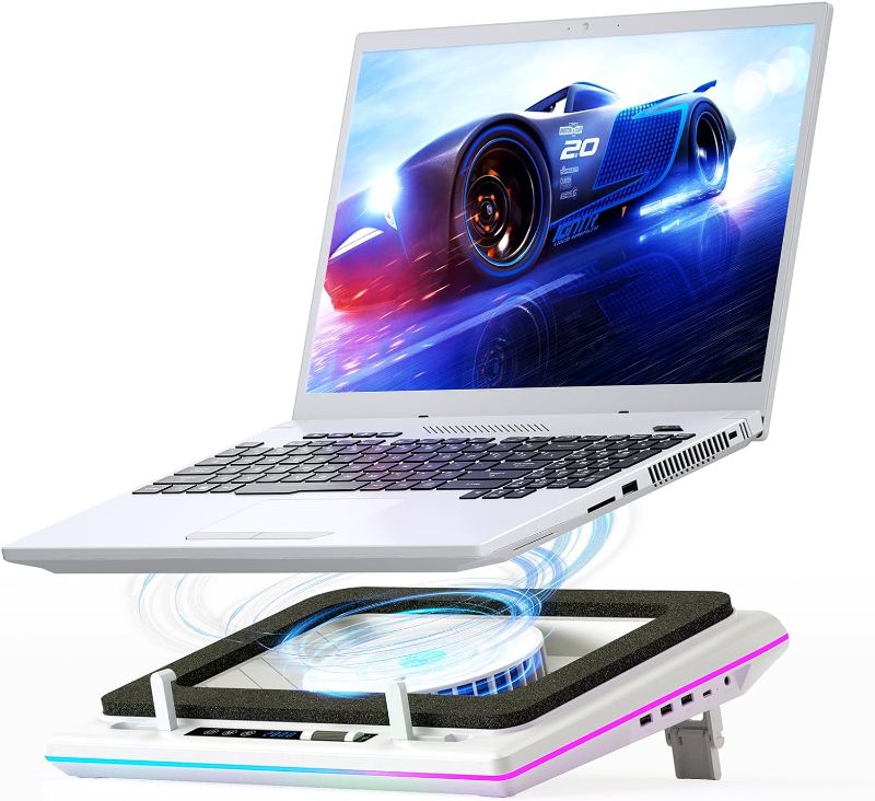 Photo 1 of llano RGB Laptop Cooling Pad with Powerful Turbofan, Gaming Laptop Cooler with Infinitely Variable Speed,Touch Control,LCD Screen,Seal Foam for Rapid Cooling Laptop15-19in
