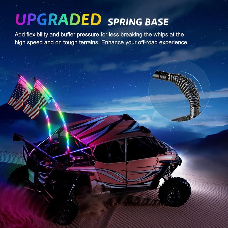 Photo 1 of 2 Pack 3FT Whip Lights with Spring Base,LED Whip Light with App & Remote Control, Spiral RGB Chasing Lighted Whips with Rocker Switch, Music Whip Light for UTV ATV Polaris RZR Can-Am SXS Truck
