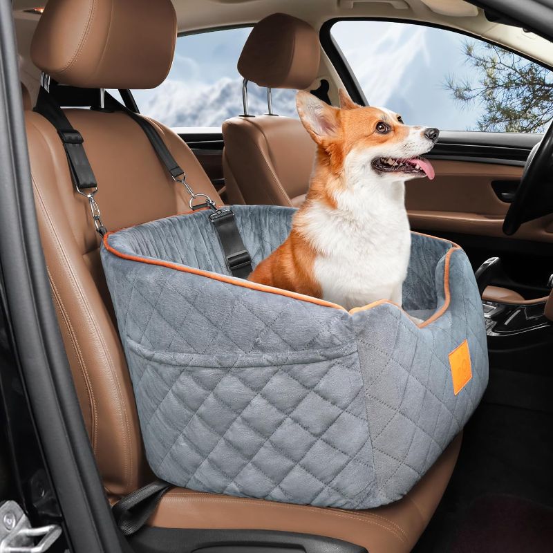 Photo 1 of Dog Car Seat for Small Medium Dogs, Memory Foam Booster Dog Seat for Dogs up to 35 lbs, Elevated Pet Car Seat, Travel Safety Car Seat with Washable Removable Cover, Storage Pockets (Gray)
