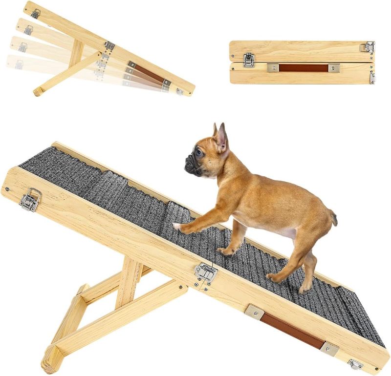 Photo 1 of 
Pawaboo Foldable Dog Ramp for Couch, Portable Wooden Pet Ramp, 4 Adjustable Height from 7.9" to 17.7", Stable Pet Steps Fit for Small Medium Dogs Cat with Non-slip Mat, Use for Car Couch Bed Stairs
