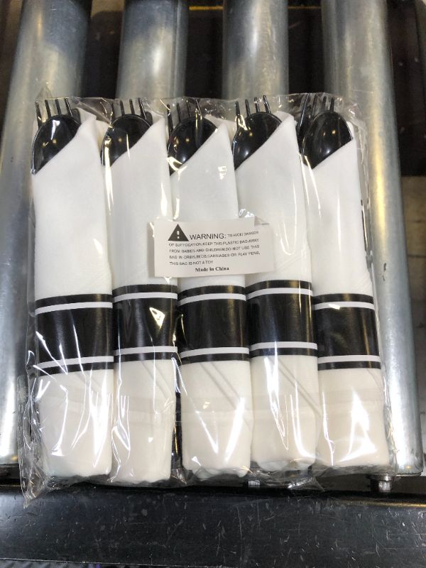 Photo 2 of 10 PACK--Black Plastic Silverware,Rolled Plastic Silverware,Pre Wrapped Black Silverware,Heavy Duty Plastic Cutlery,Plastic Forks and Spoons,Rolled Cutlery with Napkins,Pre Wrapped Cutlery