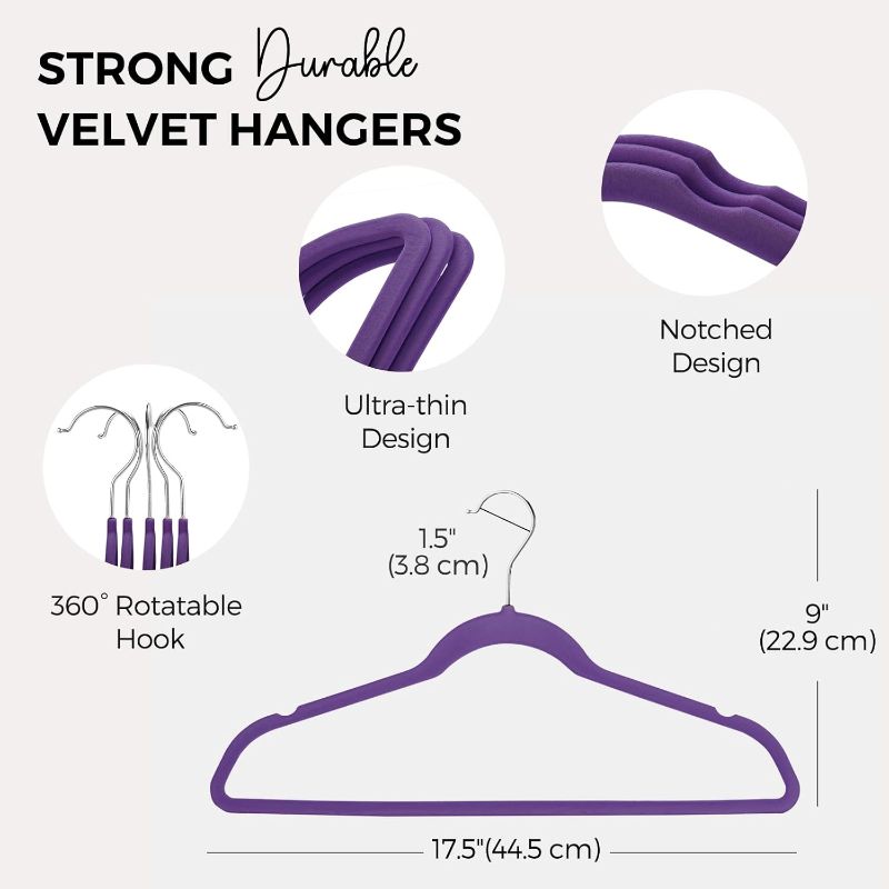 Photo 1 of 10 PACK- Velvet Clothes Hangers  Non-Slip Flocked Felt Hangers Heavy Duty Durable Coat and Suit Hangers | Vibrant Color Hangers | Lightweight Space Saving Laundry Hangers (Purple)