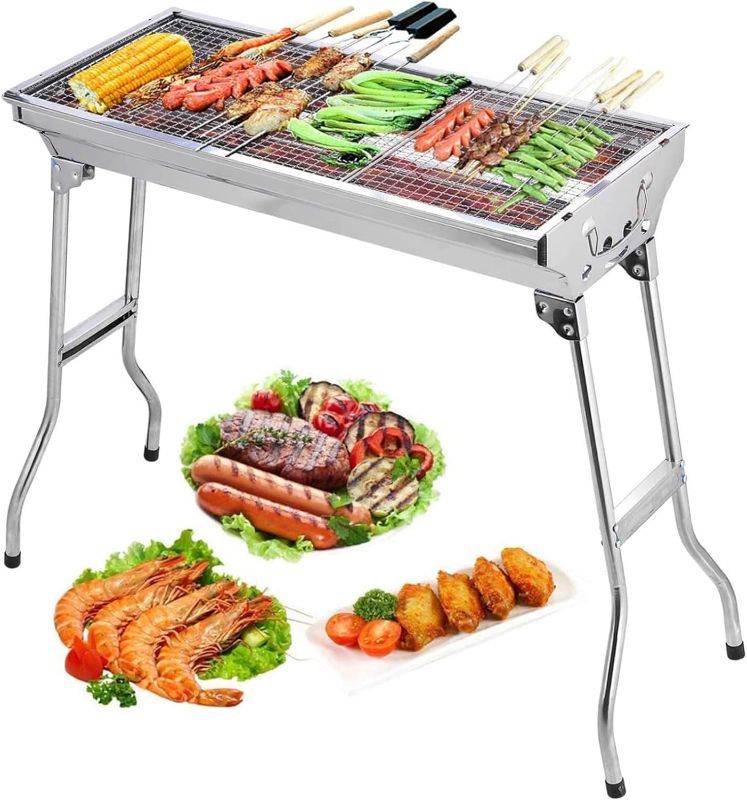 Photo 1 of Barbecue Charcoal Grill Stainless Steel Folding Portable BBQ Tool Kits for Outdoor Cooking Camping Hiking Picnics Tailgating Backpacking or Any Outdoor Event (Large)
