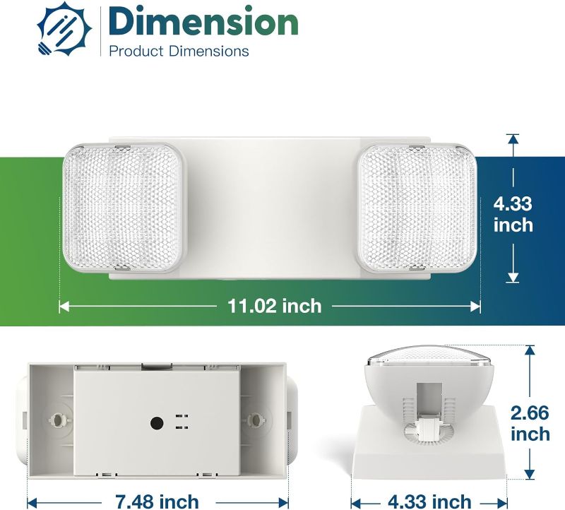 Photo 1 of  Emergency Lights, Emergency Light for Business, LED Emergency Square Lights with Battery Backup, 2 Bug Eye Heads Adjustable Commercial Emergency Lighting Fixtures