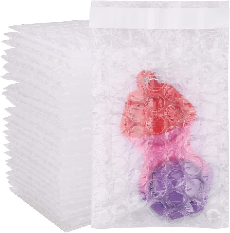 Photo 1 of 100Pack Small Bubble Out Bag Pouches 3.15" x 4" Self-Seal Bubble Pouches Bags, Double Walled Bubble Cushioning Bags, Self-Sealing Protective Wrap Cushioning Bags for Shipping, Packing, Moving
