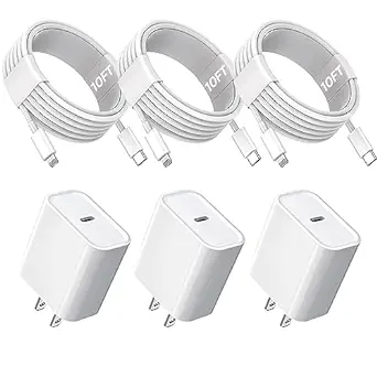 Photo 1 of 3Pack Extra Long 10FT iPhone Fast Charger,iPhone Charger Fast Charging Quick 10Foot USB C to Lightning Cable Cord Type C Fast Charging Block Wall Charger for iPhone 14/14 Pro/13/12 Mini/11/XS/X/iPad