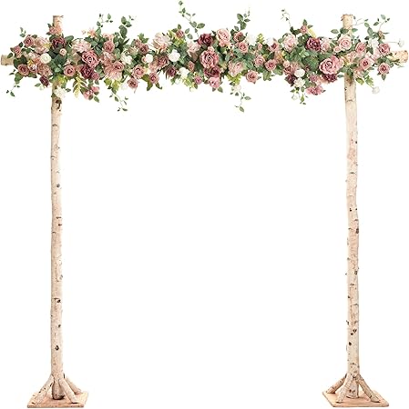 Photo 1 of  Moment Artificial Wedding Arch Flowers Swags Arrangement Set (Pack of 3) Floral for Ceremony Reception Rose Backdrop Pink Sage Green Evergreen Garland Arbor Decorations Outdoors Party Decor