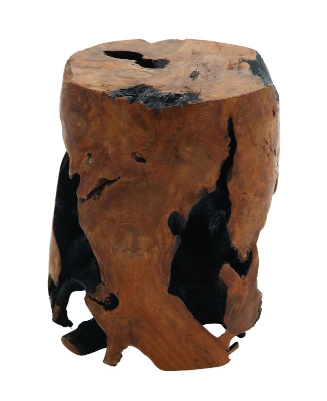 Photo 1 of 14 in. Brown Handmade Live Edge Stump Medium Cylinder Wood End Table with Charred Detailing
 