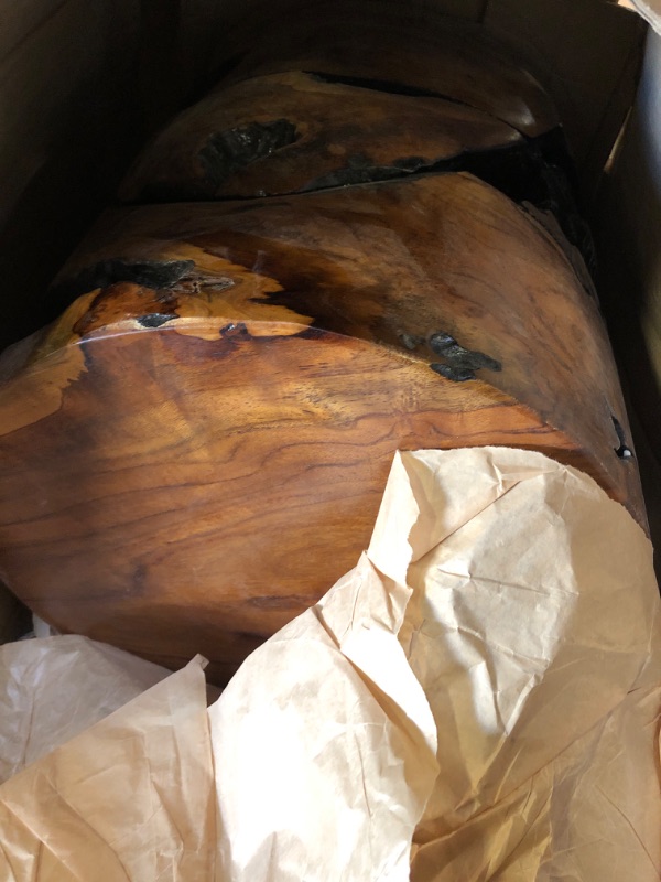 Photo 2 of 14 in. Brown Handmade Live Edge Stump Medium Cylinder Wood End Table with Charred Detailing
 