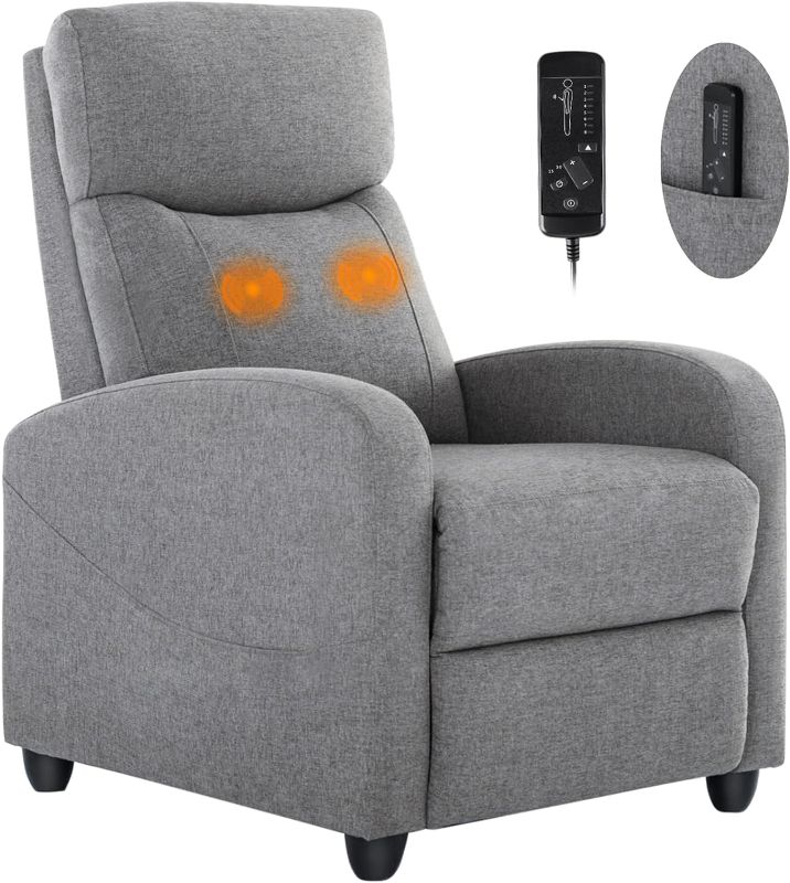 Photo 1 of  Recliner Chair for Adults, Massage Fabric Small Recliner Home Theater Seating with Lumbar Support, Adjustable Modern Reclining Chair with Padded Seat Backrest for Living Room (Deep Grey) 