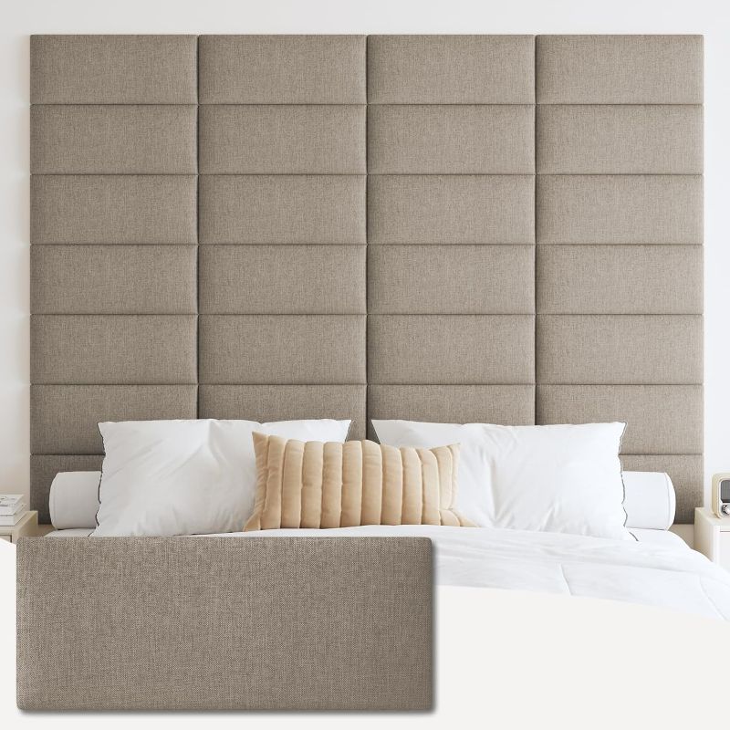 Photo 1 of Upholstered Wall Mounted Headboard, 3D Soundproof Wall Panels Peel and Stick Headboard for Queen Size, Reusable and Removable Tufted Bed Headboard 