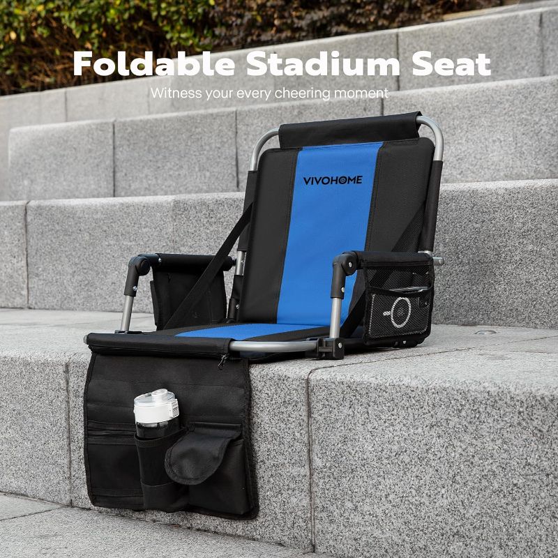 Photo 1 of VIVOHOME Stadium Seats with Back Support and Cushion Portable Bleacher Chairs with Cup Holder, Storage Bags and Shoulder Strap, Black 