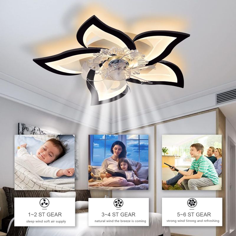 Photo 1 of Low Profile Ceiling Fans with Lights,27.2” Black Modern Dimmable Flower Shape Ceiling Light Fan with Remote Control/app Control,Timing 6 Gear Speeds Fan Ceiling Lamp.
